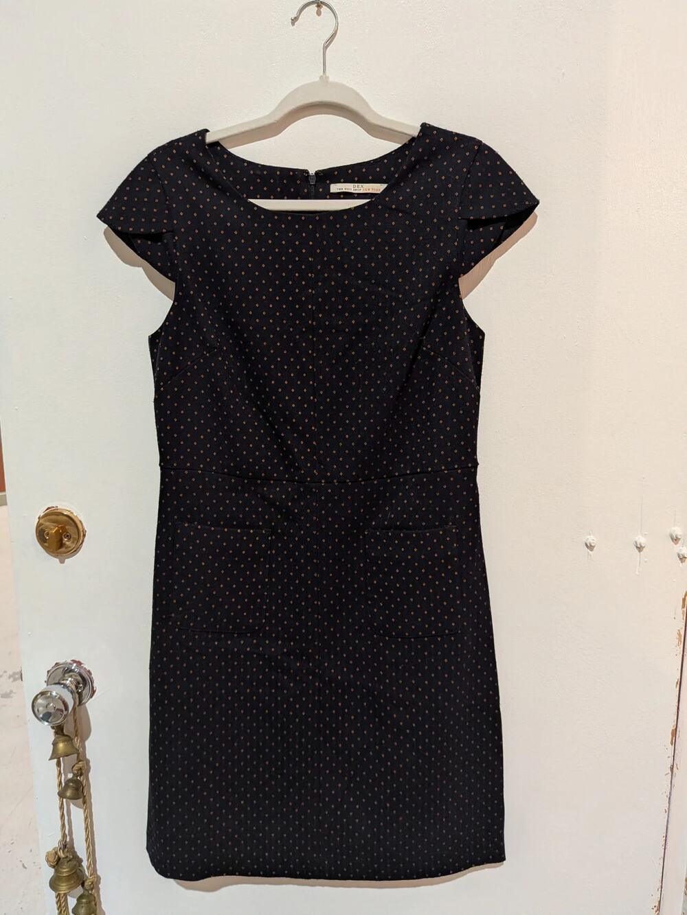Dex Midi Dress In Black With Orange Geometric Print, Size M
